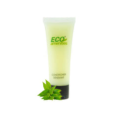 Clear packaging shows 30ml conditioner tubes ready for restocking in guestrooms.