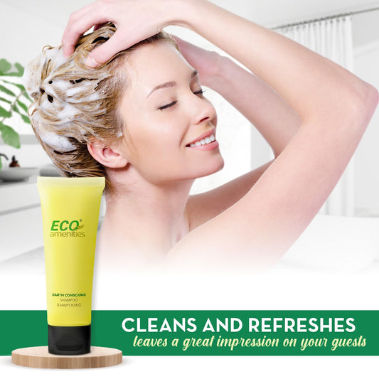 Eco Amenities clear flip-cap tubes, convenient for guest room use.