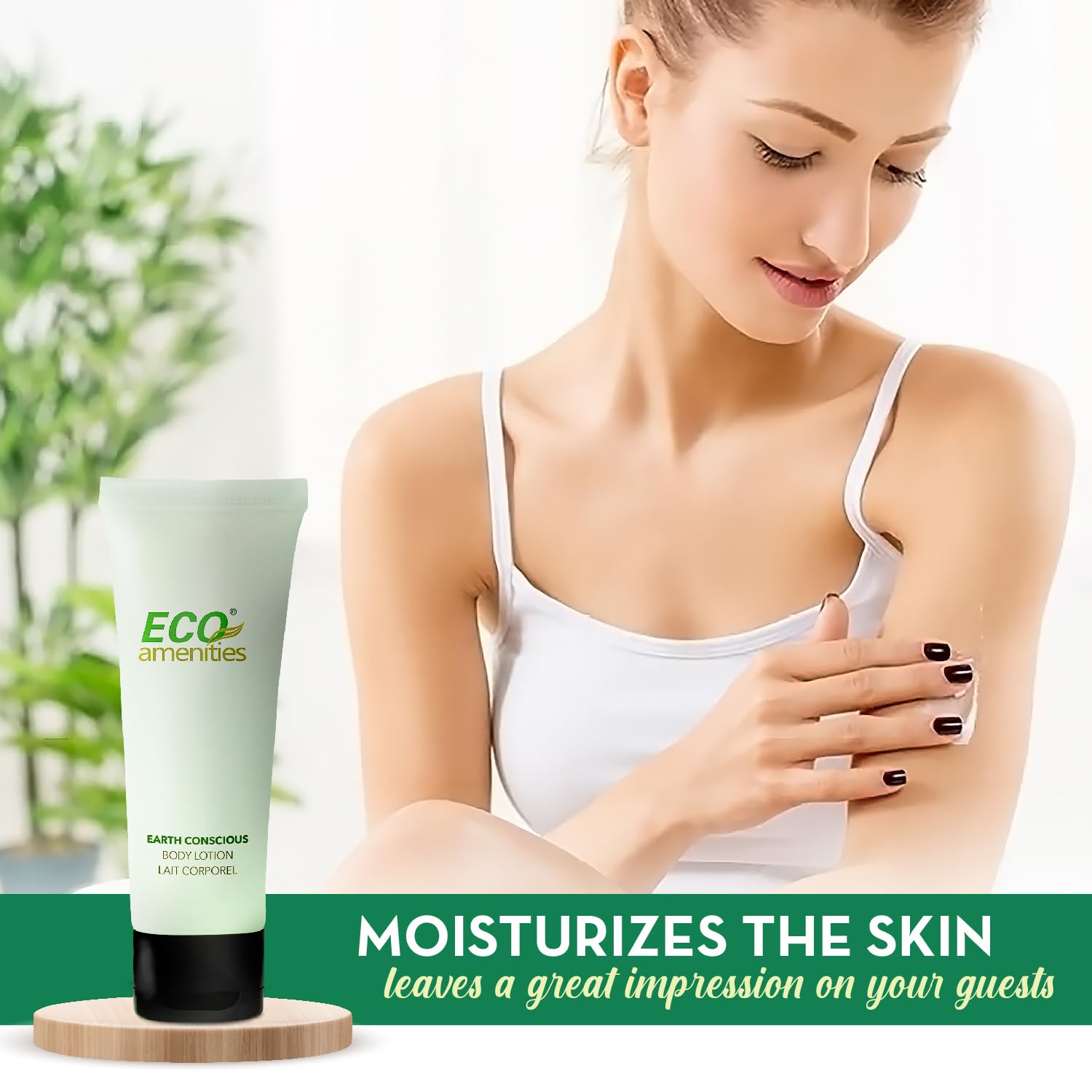 Eco Amenities bulk travel toiletries set for hotels, Airbnbs, and resorts.