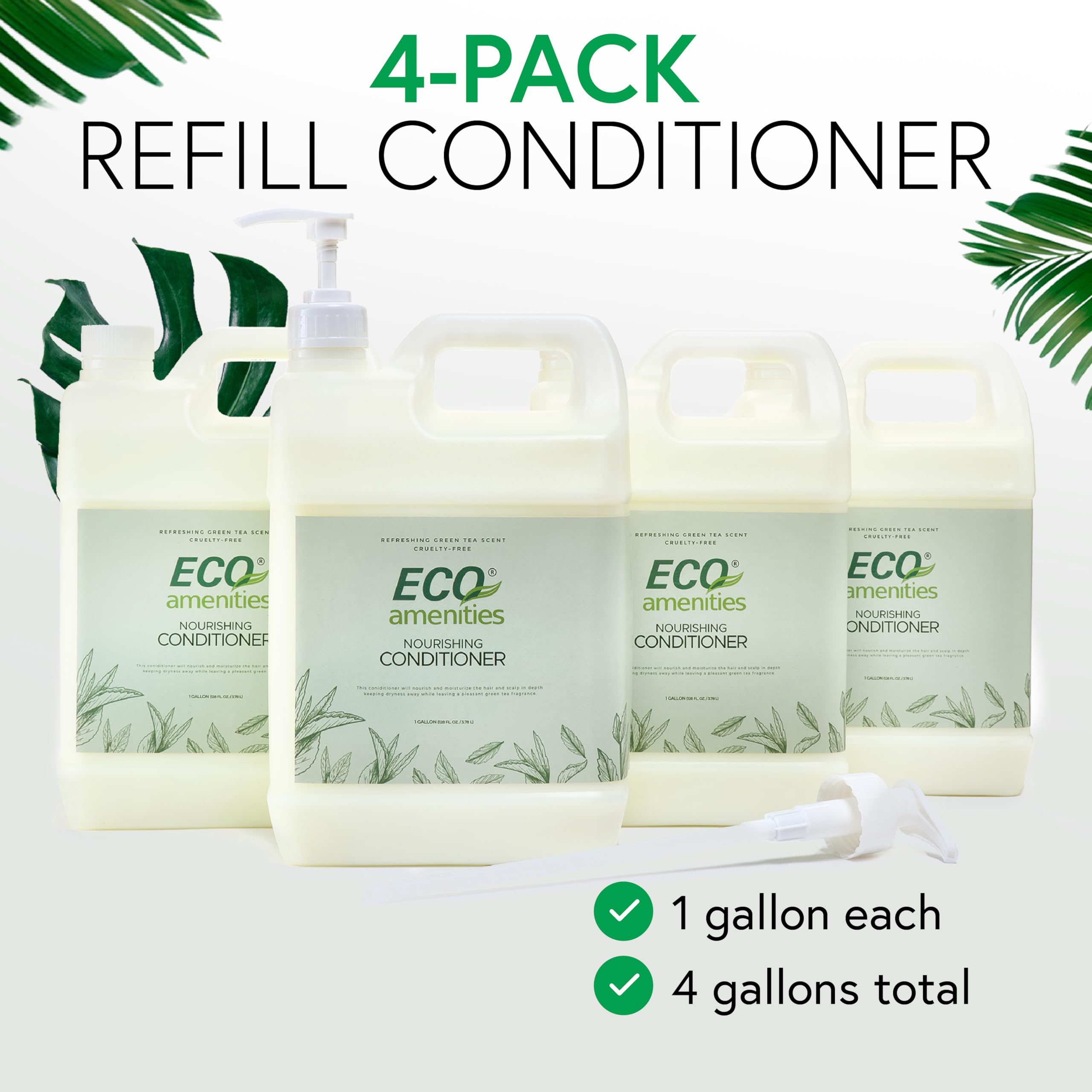 Eco Amenities green tea conditioner refill rectangle bottle front showcases clean, generous 1 gallon size