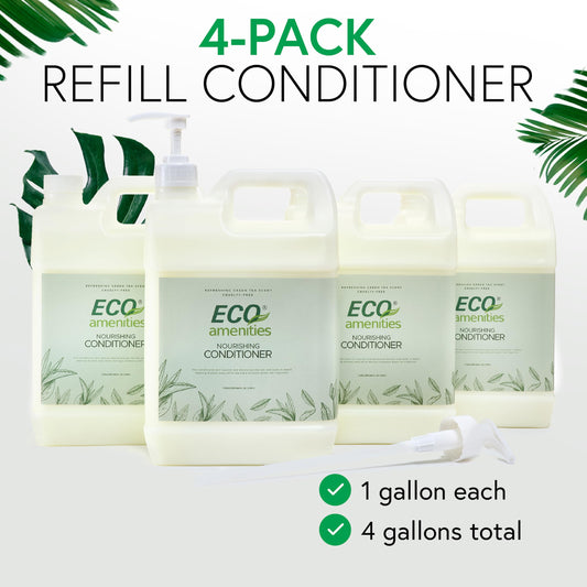 Eco Amenities green tea conditioner refill rectangle bottle front showcases clean, generous 1 gallon size