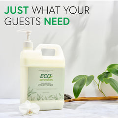 Eco Amenities green tea conditioner refill recycling symbol emphasizes sustainable packaging