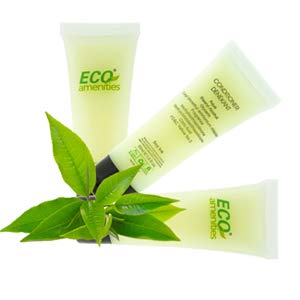 Green tea scent conditioner tube from ECO Amenities adds a calming aroma in bathrooms.