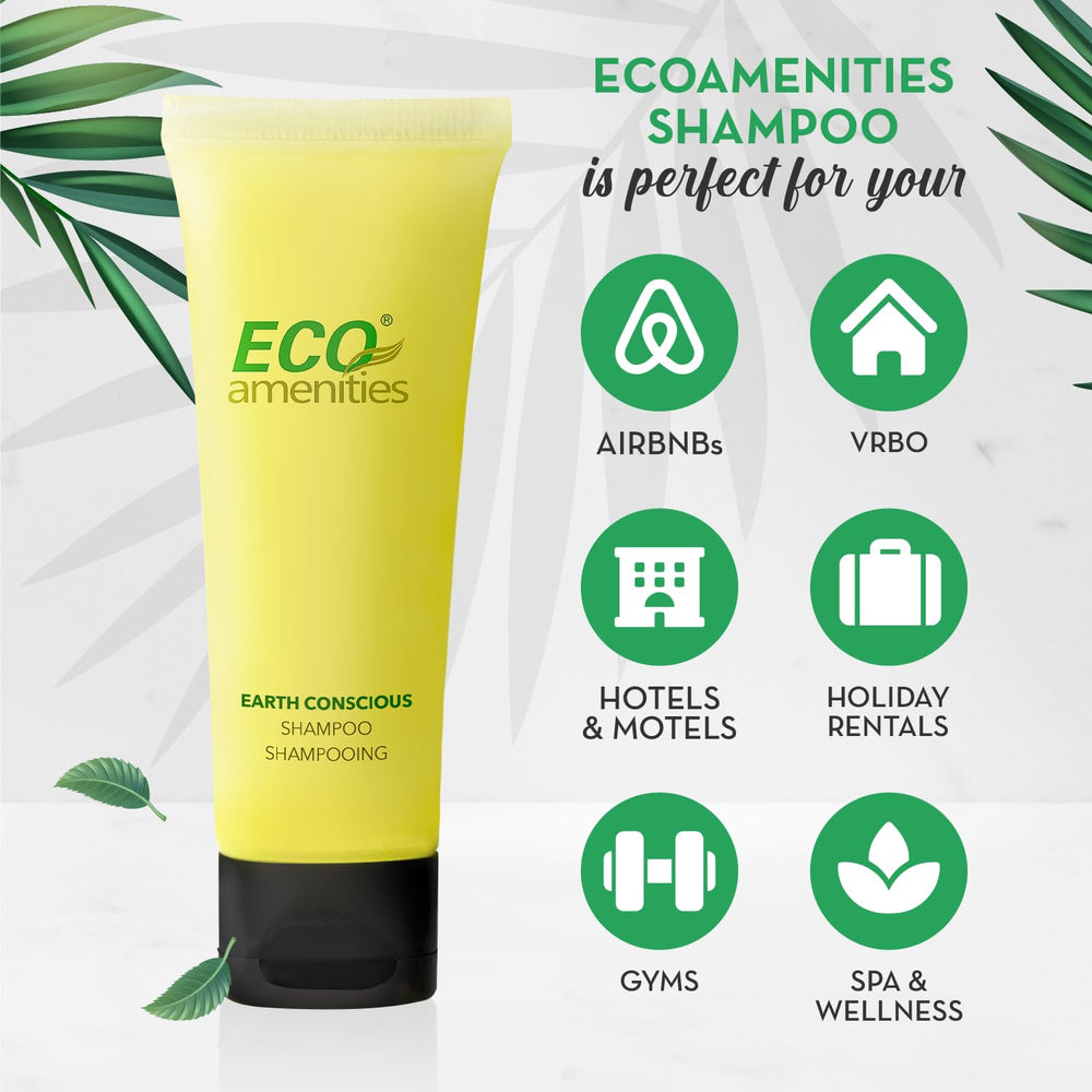 Eco Amenities green tea scent shampoo offers calming hotel experience.