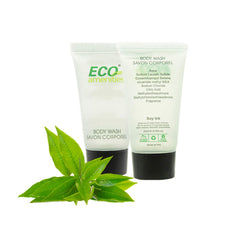 ECO Amenities hotel body wash bulk pack with leak-proof bottles for guest rooms.