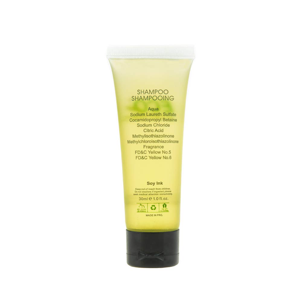 Eco Amenities leak-proof shampoo bottle, durable travel packaging to prevent spills.