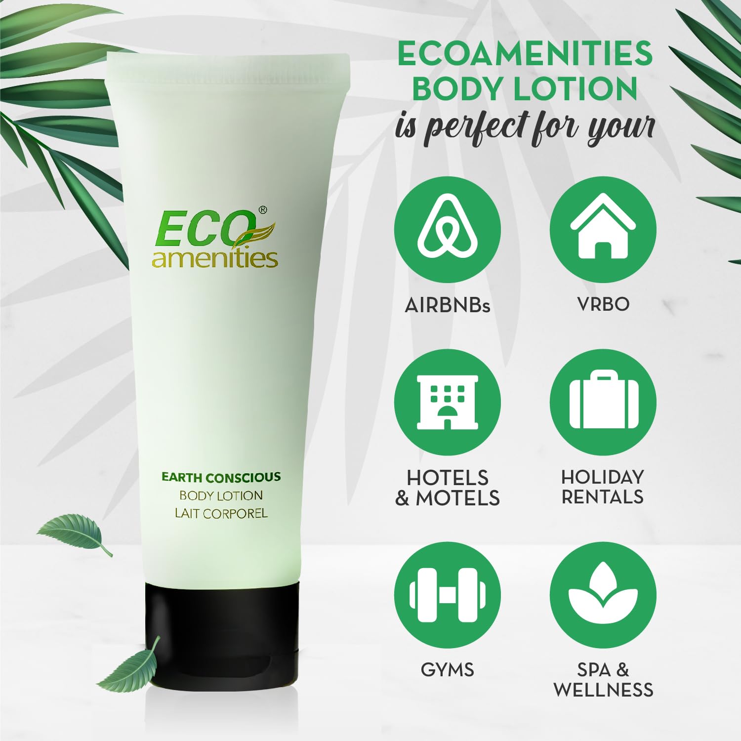 Eco Amenities leak-proof travel tubes keep lotion fresh during trips.