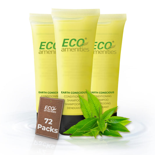 Eco Amenities shampoo mini flip-cap tubes, 30ml, ideal for in-room guest amenities.