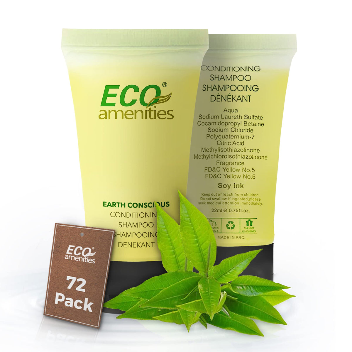 Eco Amenities travel 72-pack tubes on display for hotel guest care