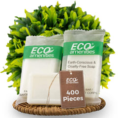 ECO amenities travel-size bar soap 400-pack wrapped for bulk hotel use.
