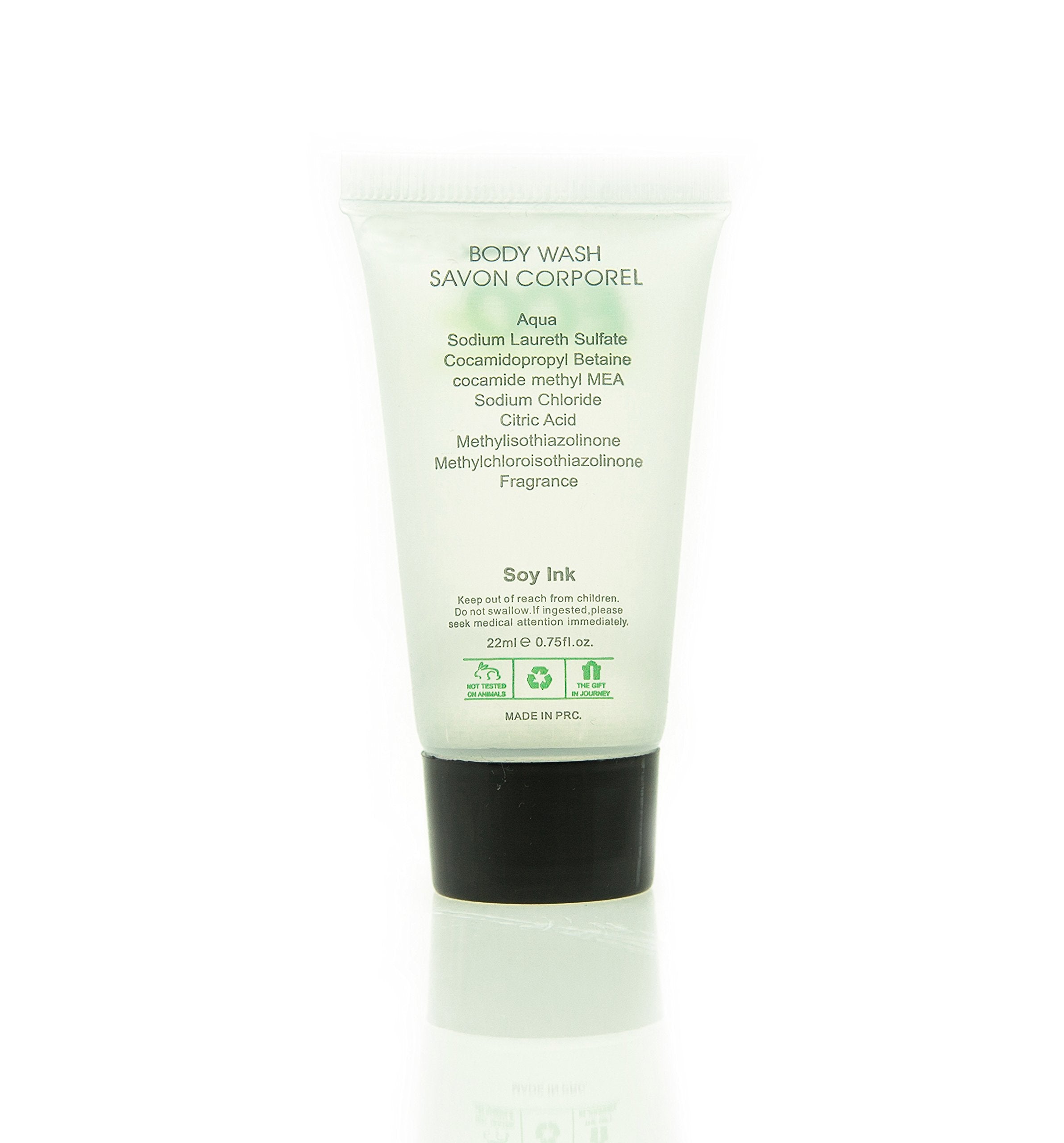 Individual wrapped tubes of Eco Amenities body wash for easy hotel replenishment.