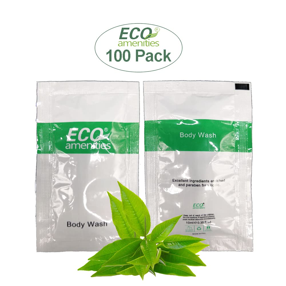 Eco Amenities travel toiletries in green tea scent for guest comfort