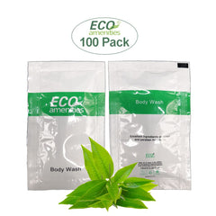 Eco Amenities travel toiletries in green tea scent for guest comfort