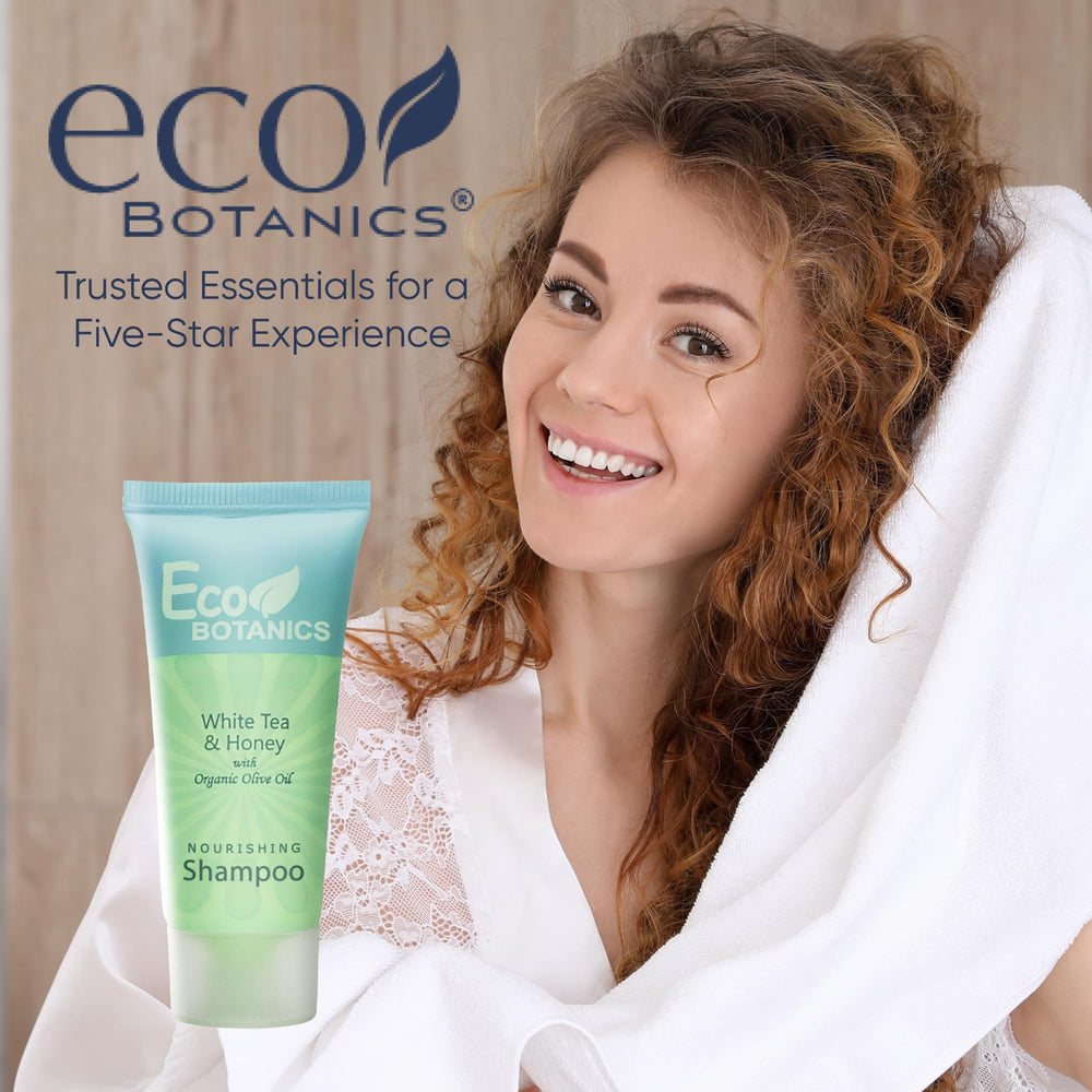 Eco Botanics hotel amenities packaging suitable for bathroom display