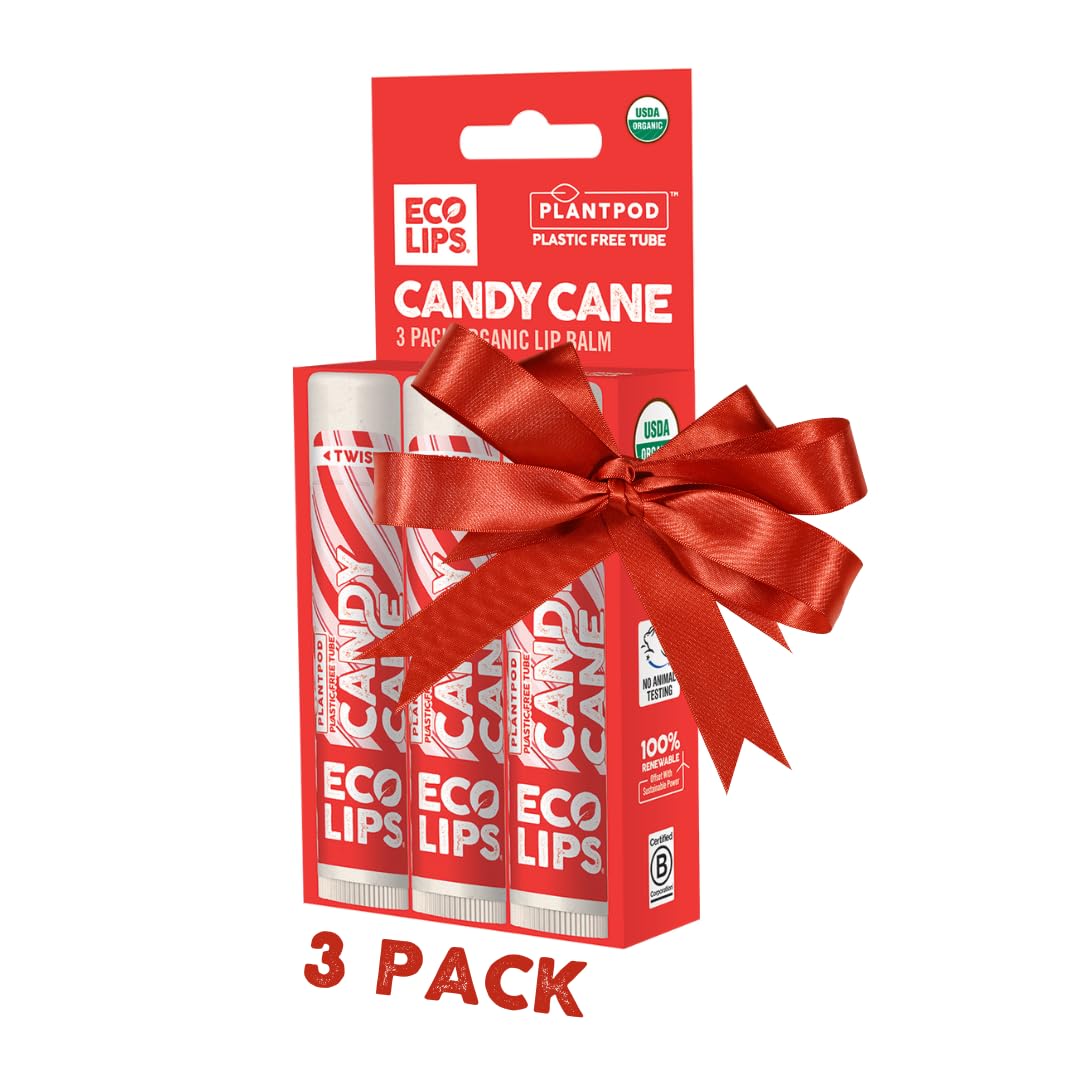 Eco Lips Candy Cane Lip Balm in plant pod packaging for sustainable lip care.