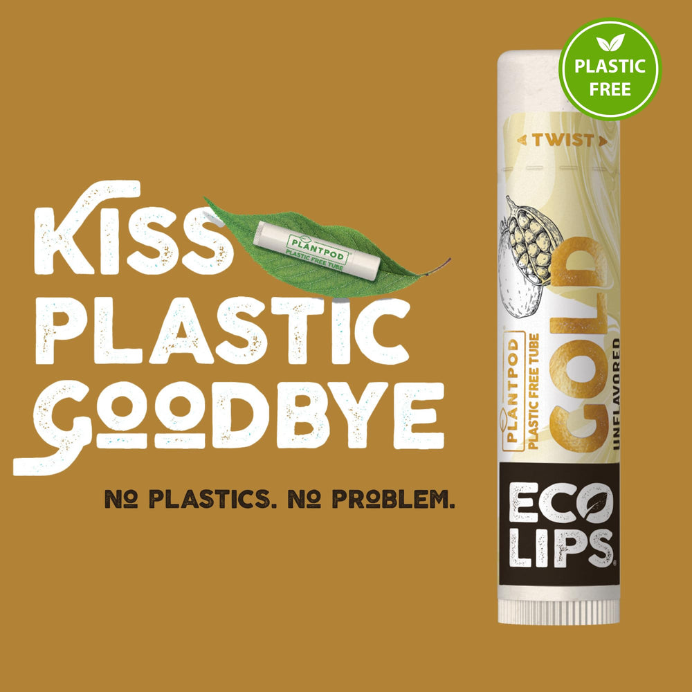 Eco Lips GOLD 6-pack packaging emphasizing plastic-free tubes