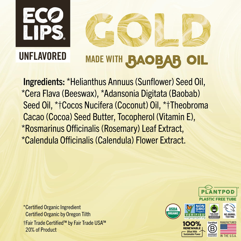 Eco Lips GOLD eco-friendly packaging on bathroom shelf