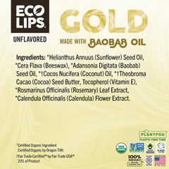 Eco Lips GOLD eco-friendly packaging on bathroom shelf
