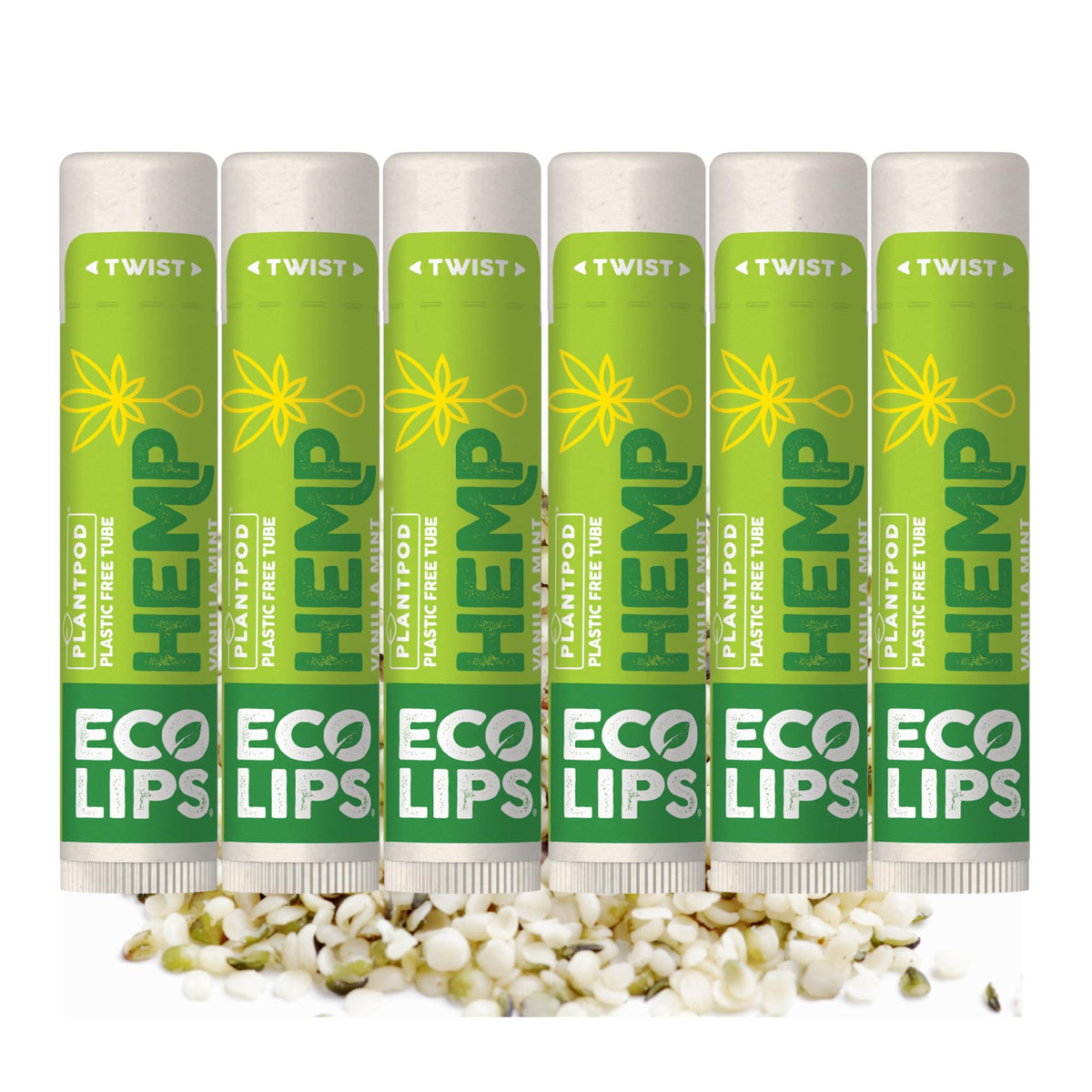 Eco Lips hemp lip balm vanilla mint tube provides moisture for dry lips.
