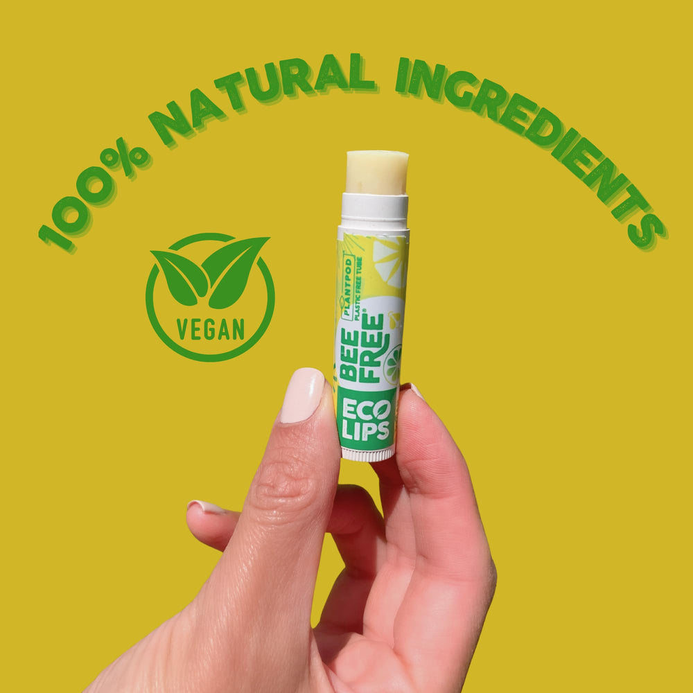 Eco Lips lemon-lime balm being applied during outdoor activity.