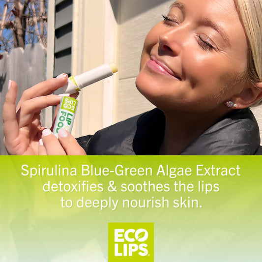 Eco Lips Lip Food Lemon Spirulina application demonstrates deep moisture on lips