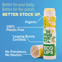 Eco Lips tube with branding signals clean, cruelty-free lip care.