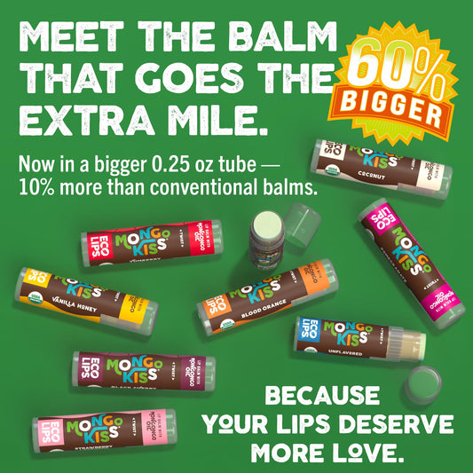 Eco Lips Mongo Kiss with yumberry flavor provides rich hydration for chapped lips.