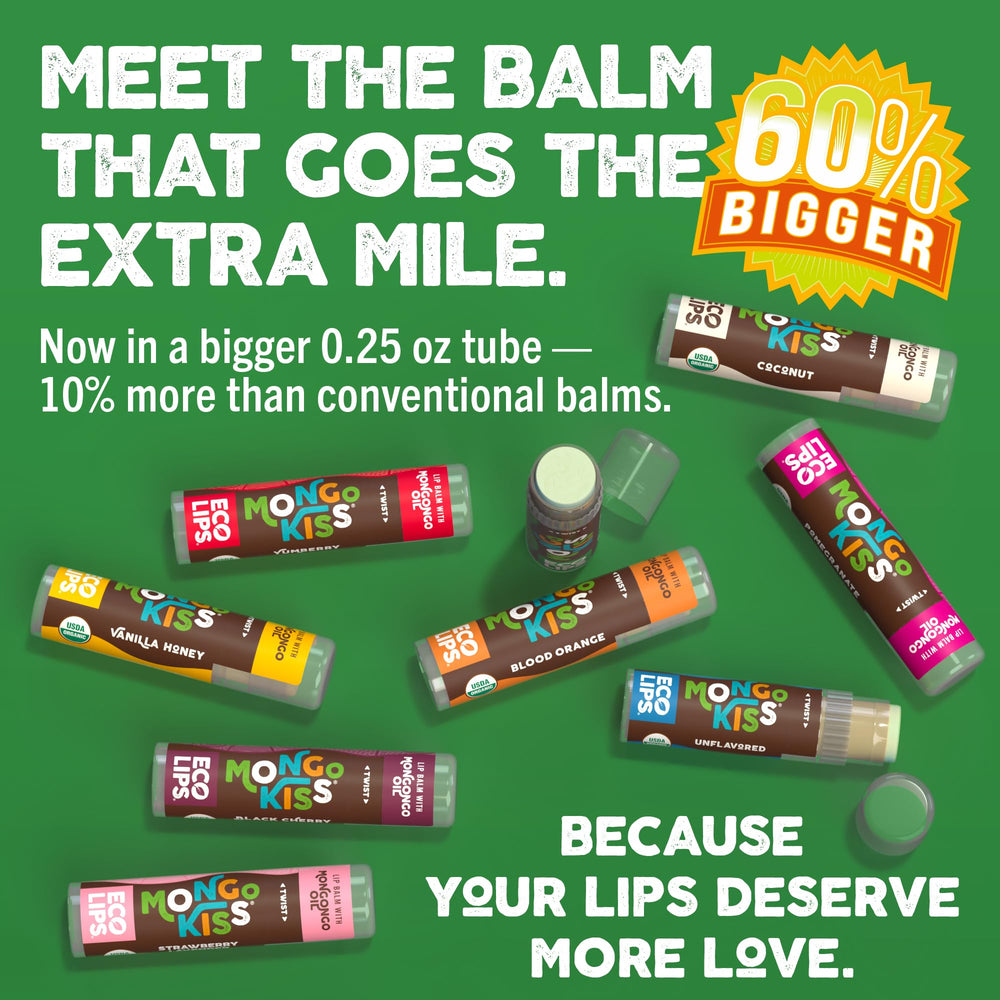 Eco Lips Mongo Kiss Black Cherry balm for lasting hydration and gloss.
