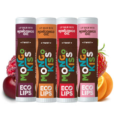 Eco Lips Mongo Kiss Blood Orange 4-pack display for refreshing lip care.