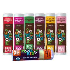 Eco Lips Mongo Kiss Blood Orange balm for daily moisture and refreshing scent.