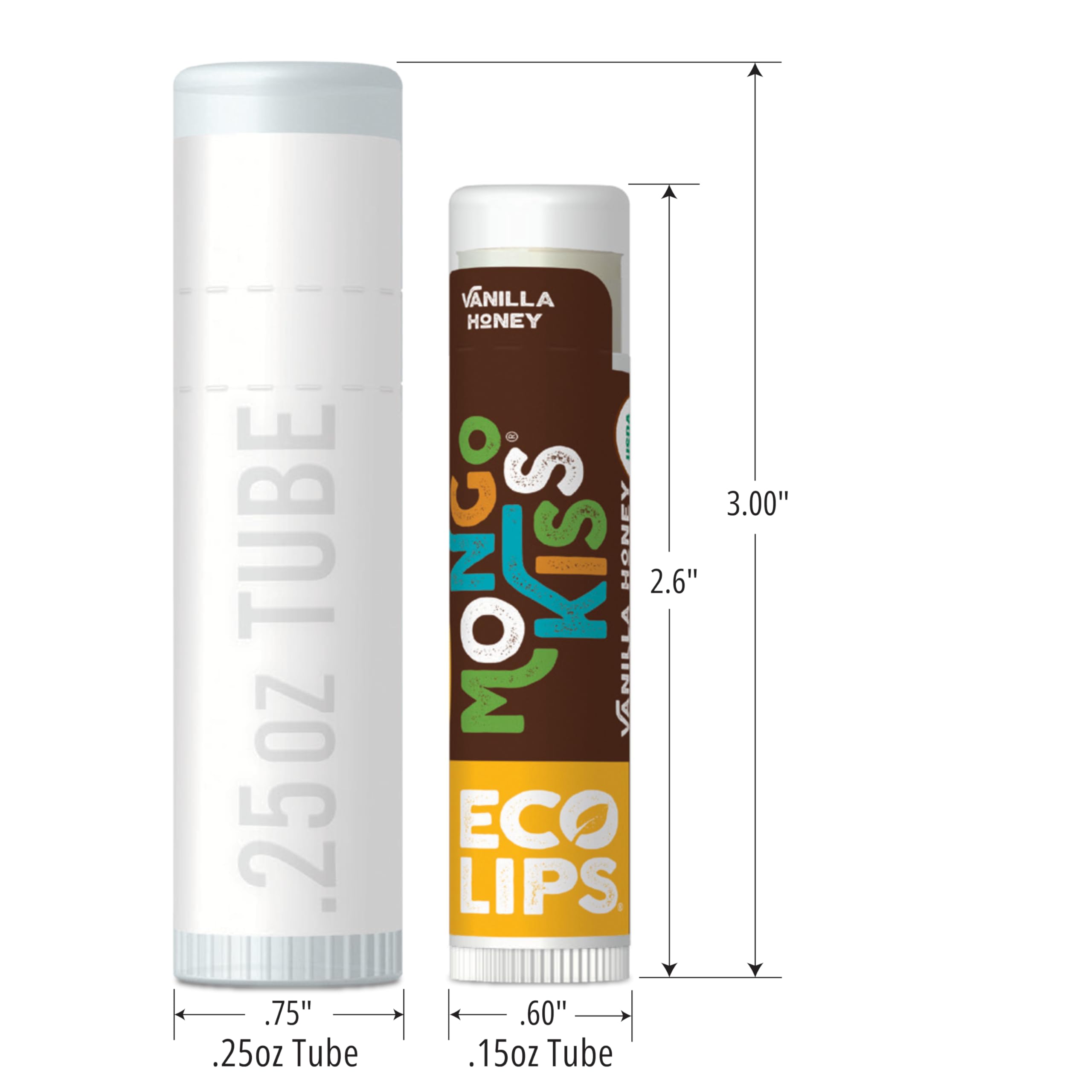 Eco Lips Mongo Kiss tube front showing minty balm for quick moisture.