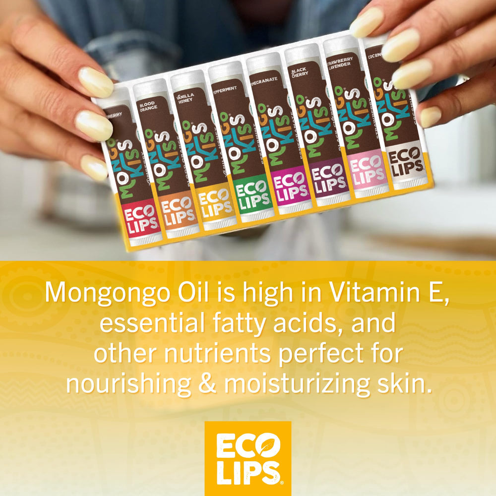 Eco Lips Mongongo oil balm application close-up.
