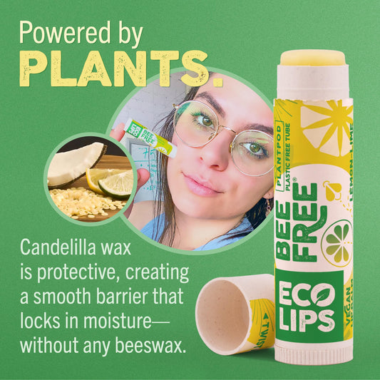 Close-up of Eco Lips Sweet Mint balm glide delivers refreshing moisture.