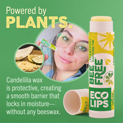 Close-up of Eco Lips Sweet Mint balm glide delivers refreshing moisture.