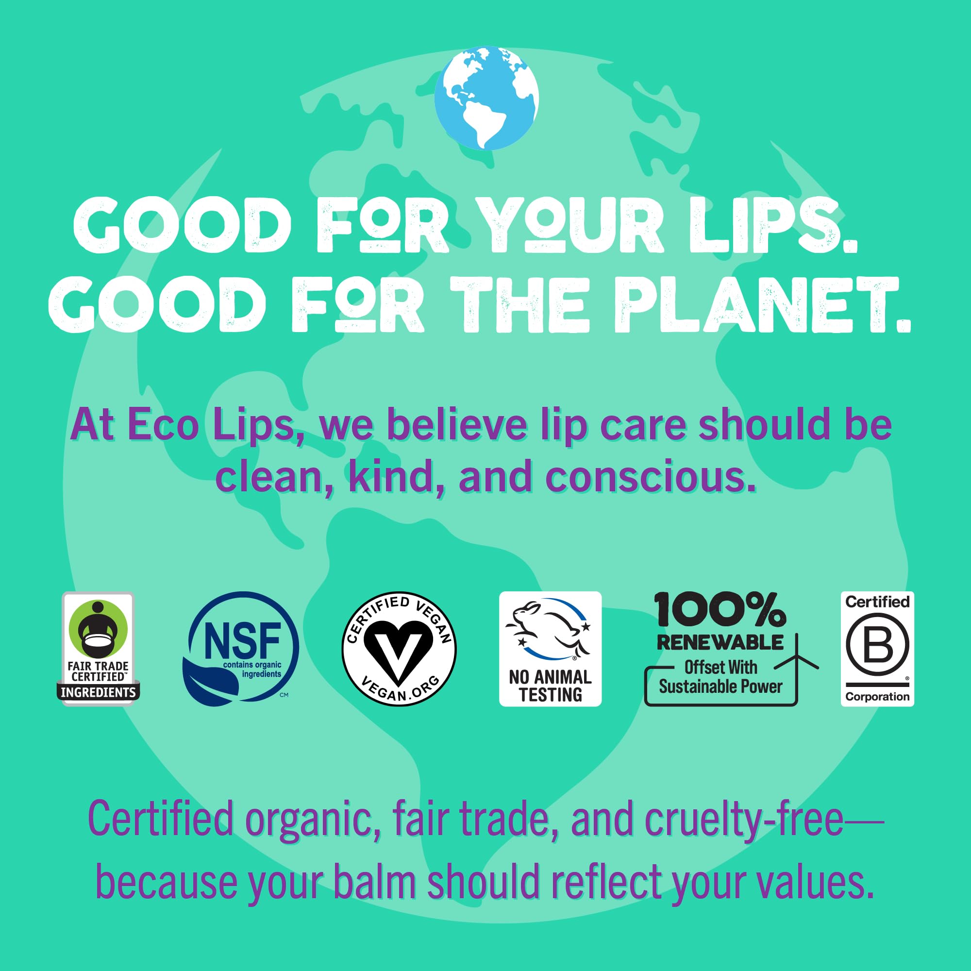 Vegan, beeswax-free formula uses candelilla wax in Eco Lips lip balm.