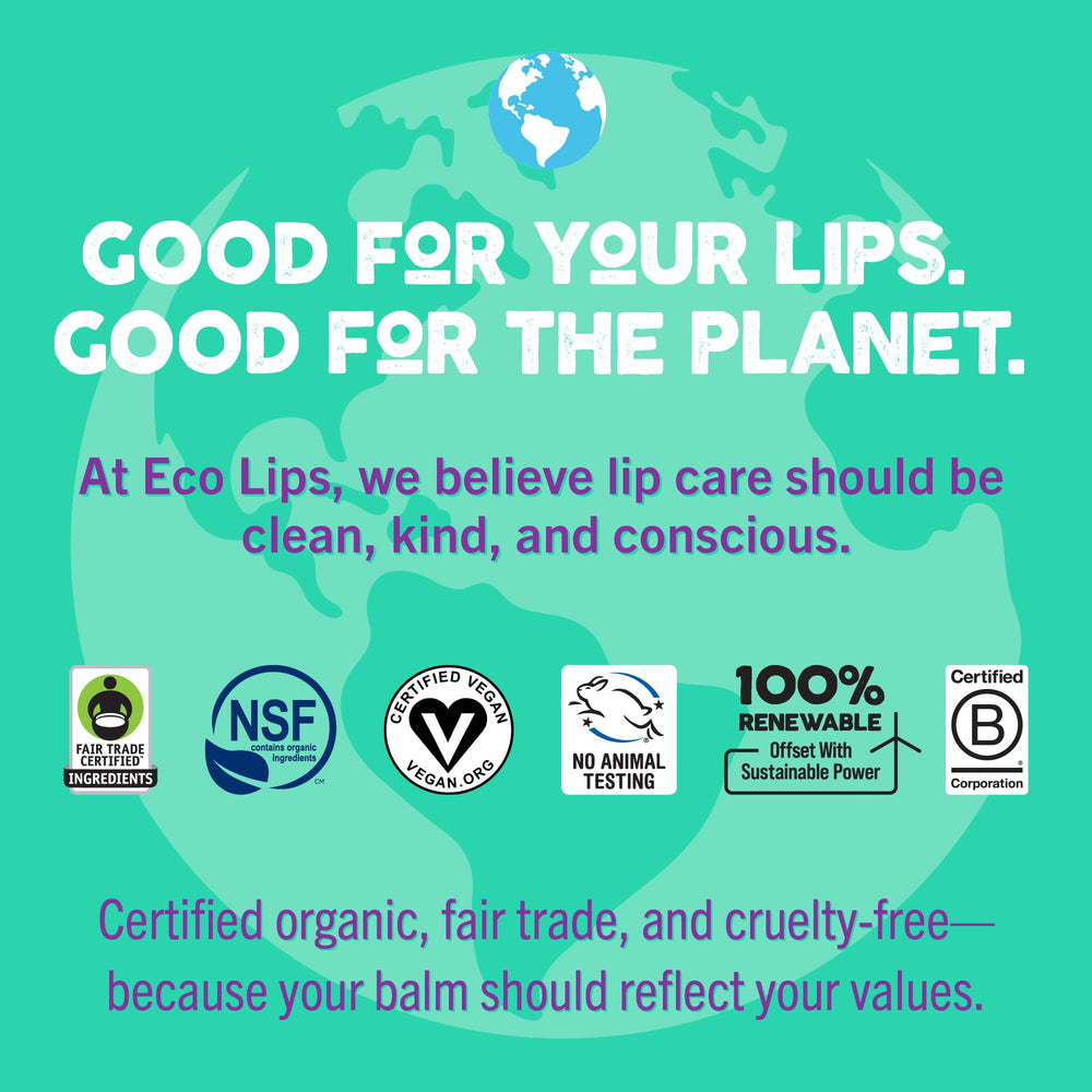 Vegan, beeswax-free formula uses candelilla wax in Eco Lips lip balm.
