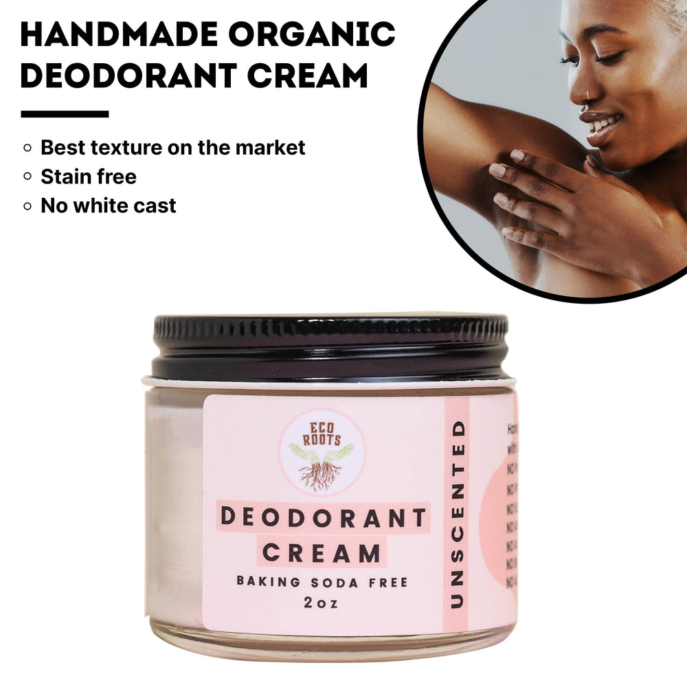 Eco Roots baking soda-free label communicates irritation-free formula