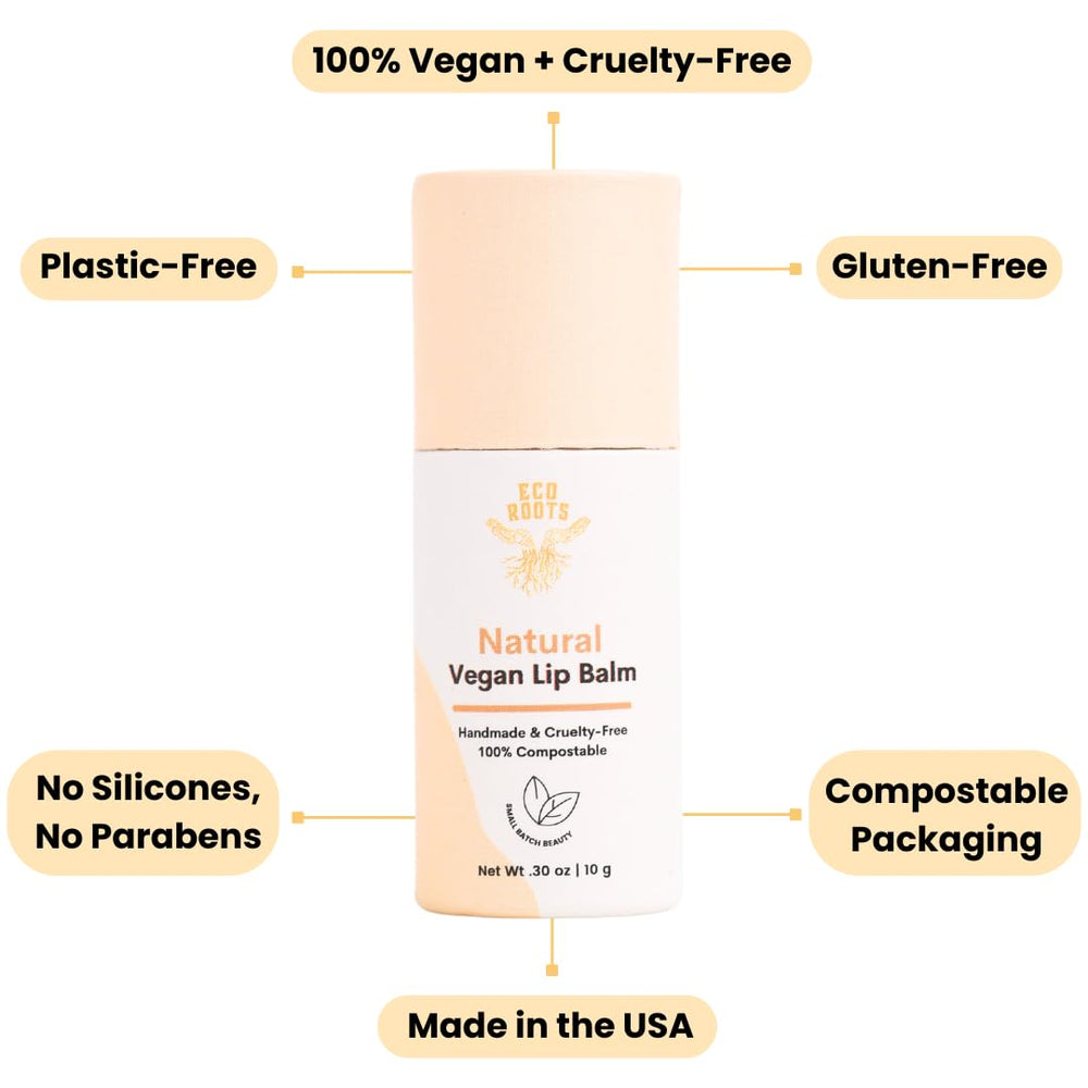 ECO ROOTS vegan cruelty-free formula supports daily lip care.