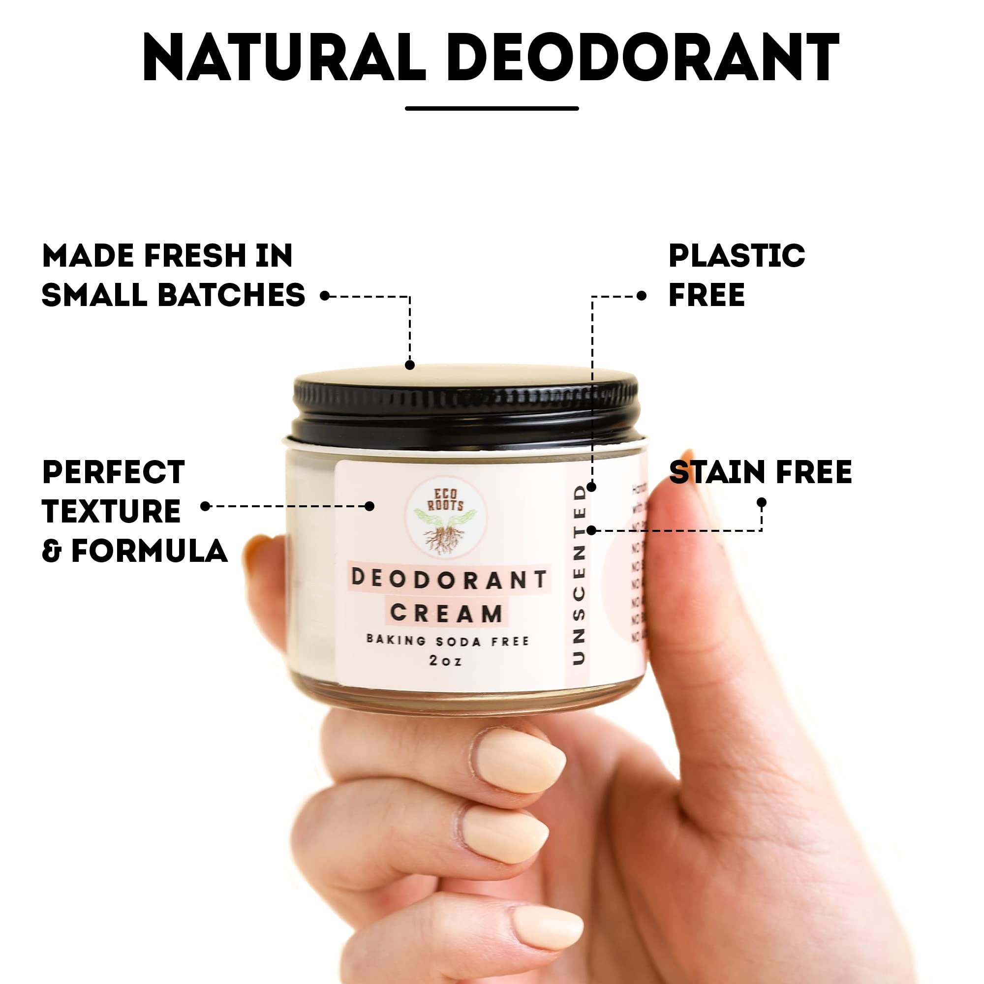 Eco Roots vitamins A D E F graphic suggests skin-nourishing nutrients
