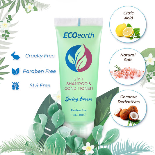 EcoEarth 100-pack travel toiletries bulk packaging for guest rooms.