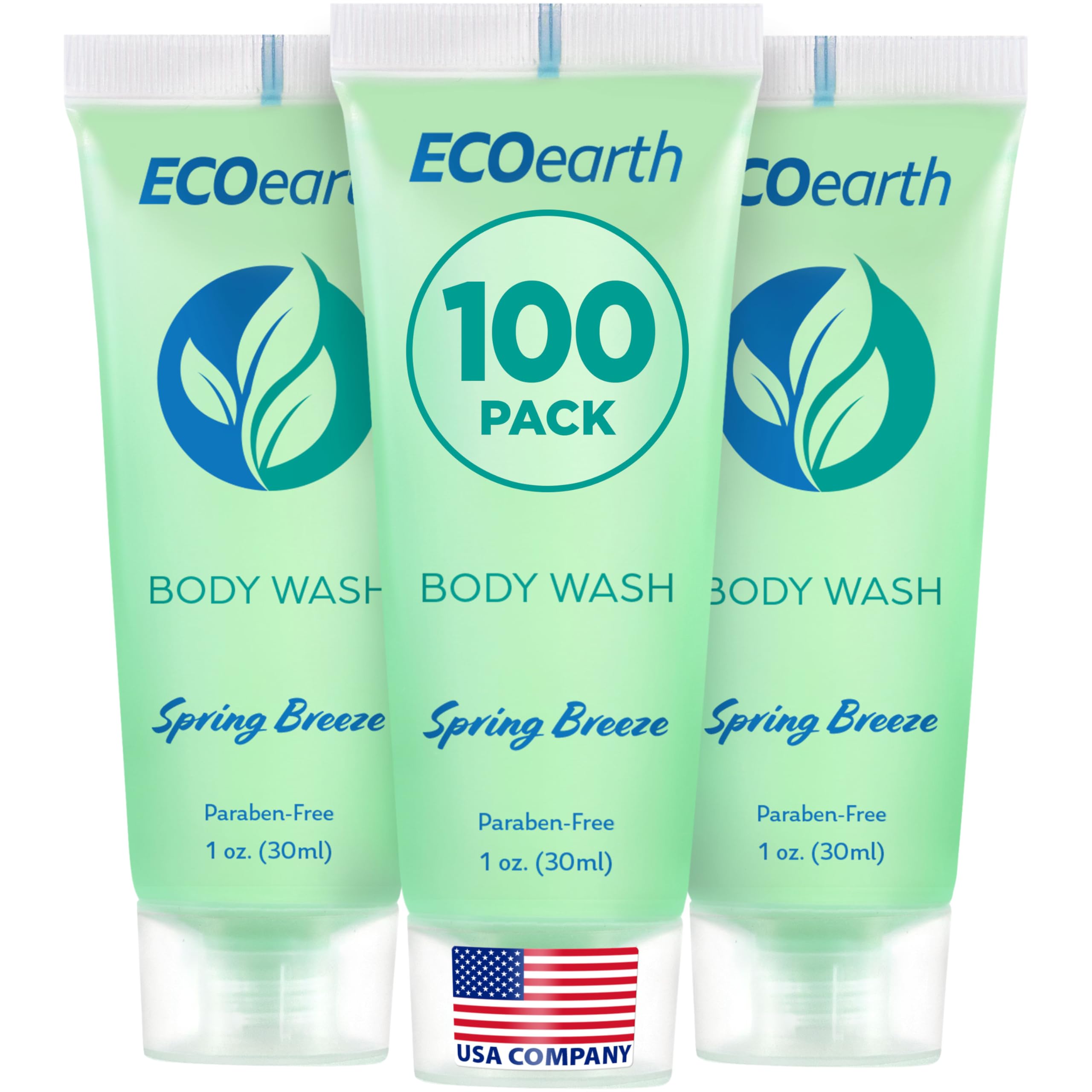 EcoEarth travel size body wash bottle with Spring Breeze scent for guests