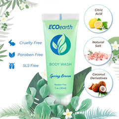 Bulk 100-pack EcoEarth travel size body wash for hotel restocking
