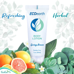 EcoEarth bulk-pack display of hotel toiletries for bulk purchasing.