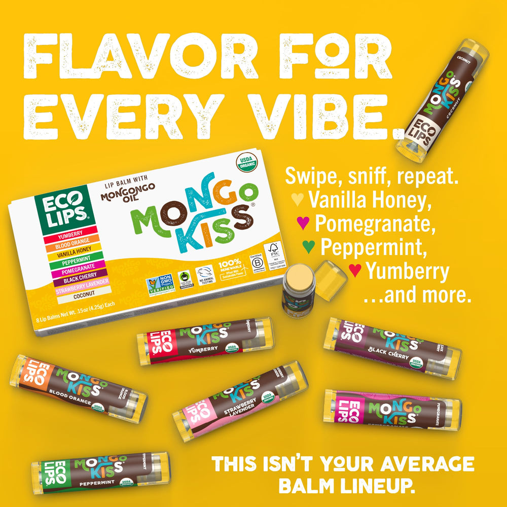 Eco Lips Mongo Kiss cocoa butter focus showcases rich emollient texture.