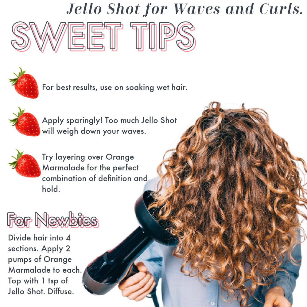 Hands applying Ecoslay Jello Shot Gel to hair for defined curls