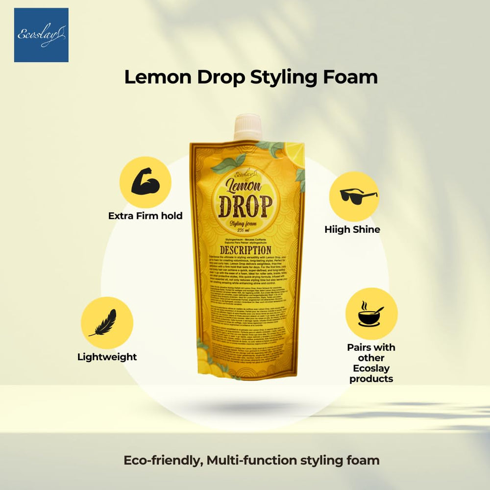 Ecoslay Lemon Drop Styling Foam sleek curls gloss highlighting radiant shine