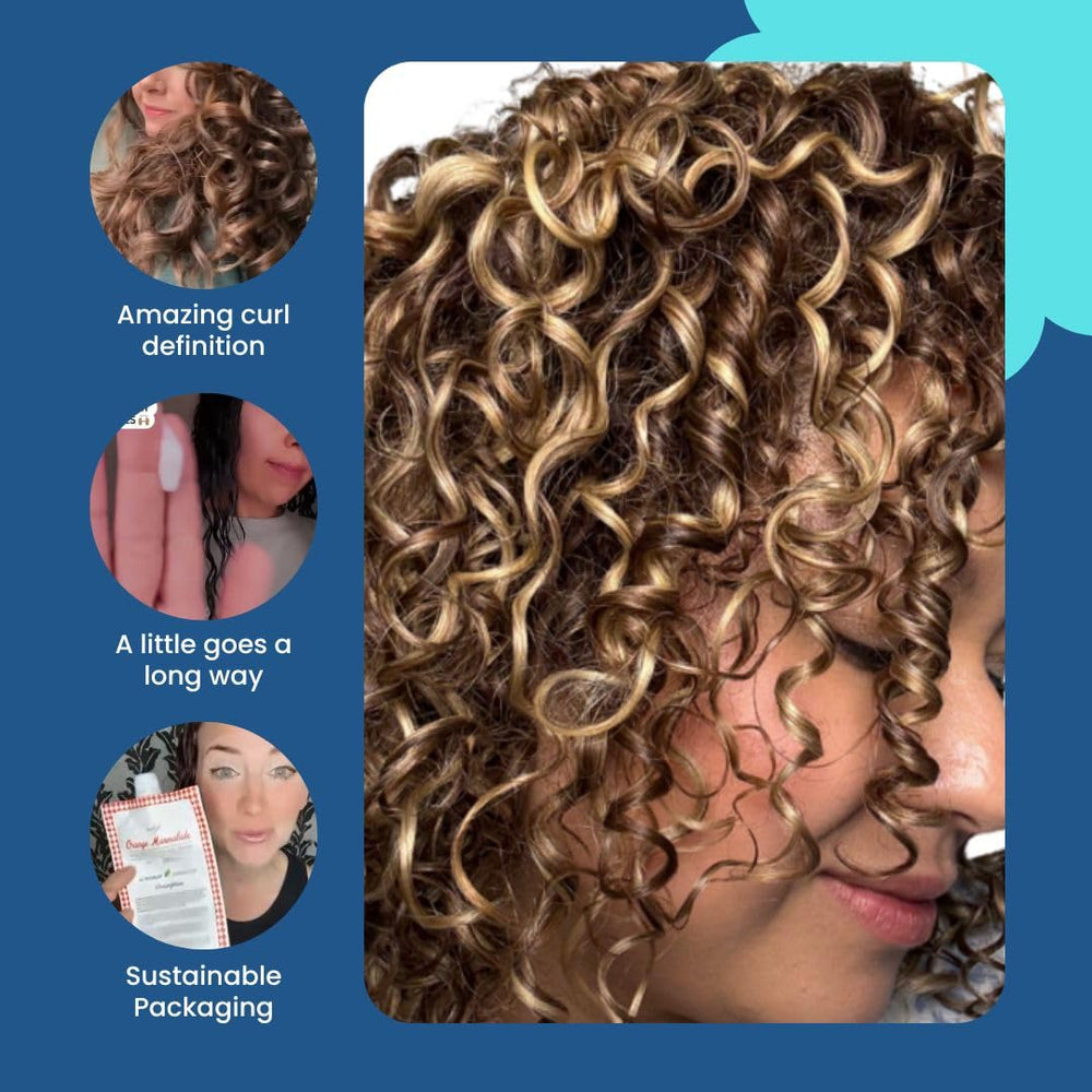 Curls being defined with Ecoslay Orange Marmalade, showcasing pattern and bounce.