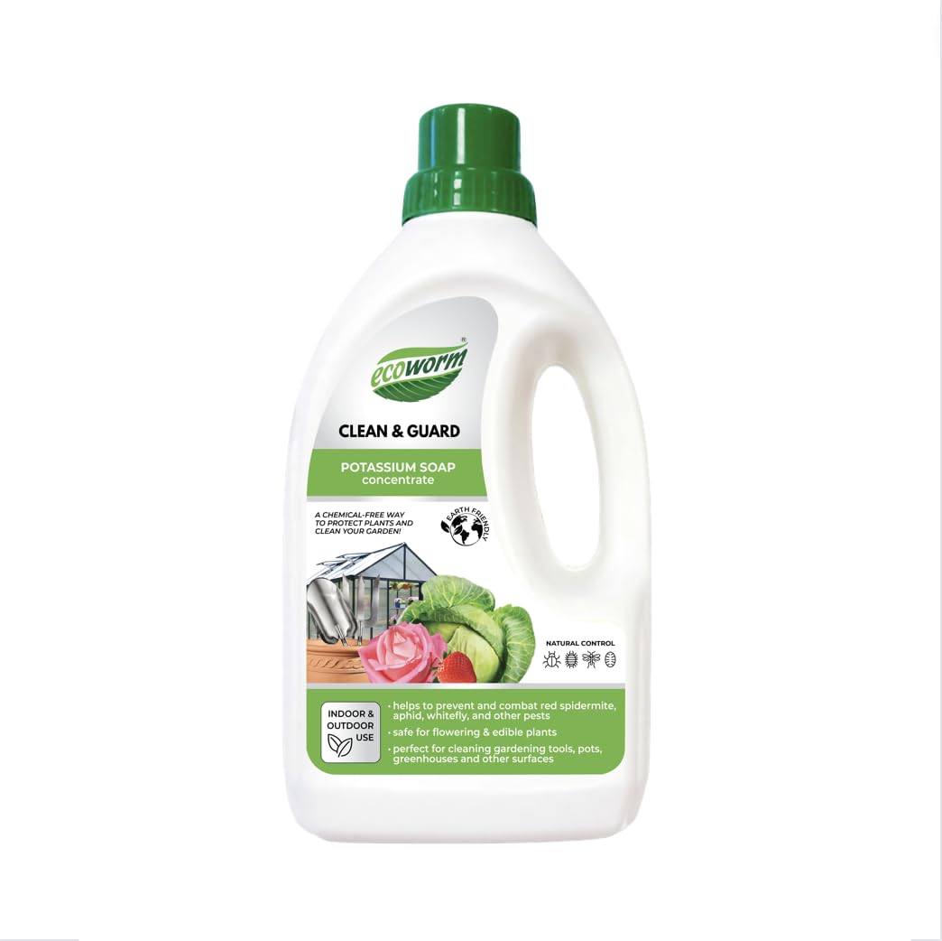 Ecoworm Potassium Soap Concentrate bottle for eco-friendly garden cleaning and plant care.