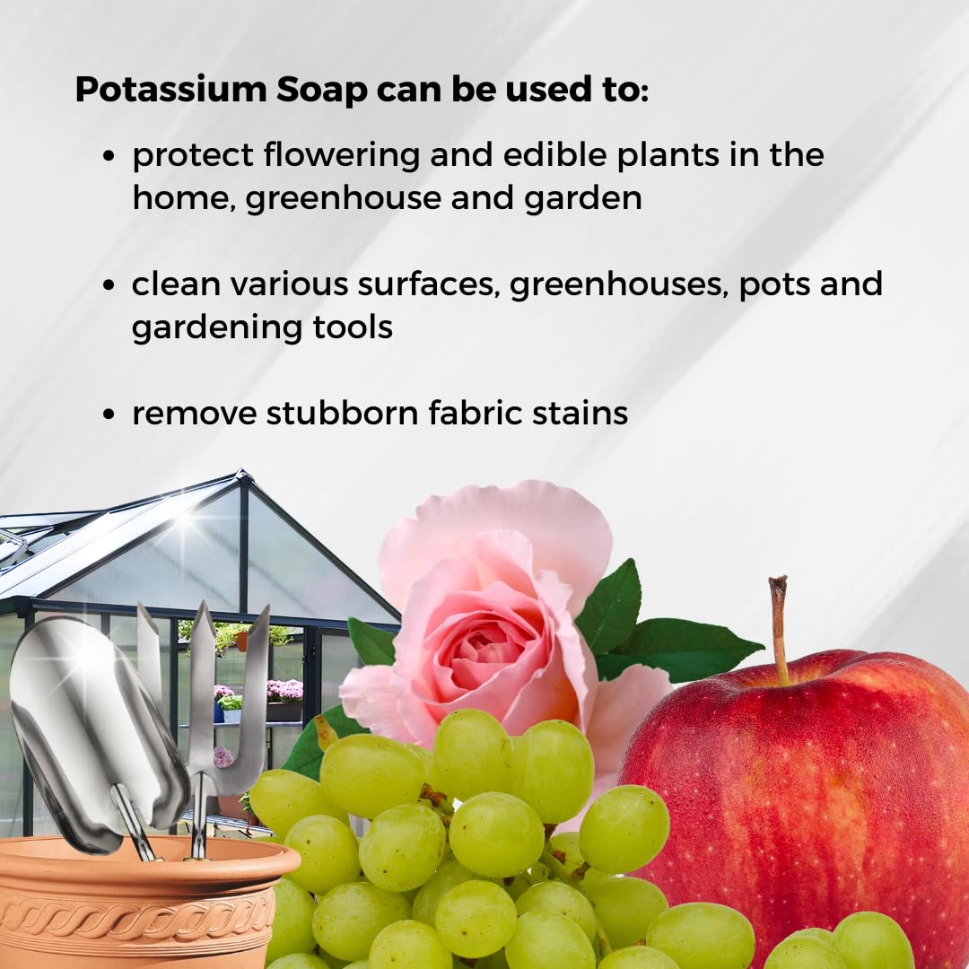 Ecoworm Potassium Soap Concentrate tools-greenhouse image showing safe cleaning of pots and tools.