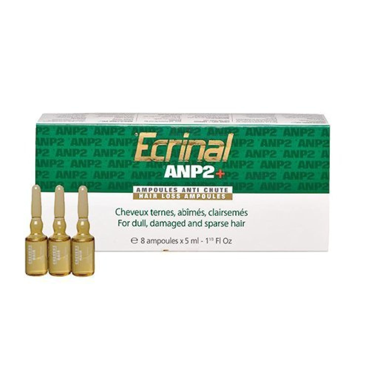 Ecrinal ANP2+ ampoules bottle and packaging for premium scalp care to support thicker-looking hair.